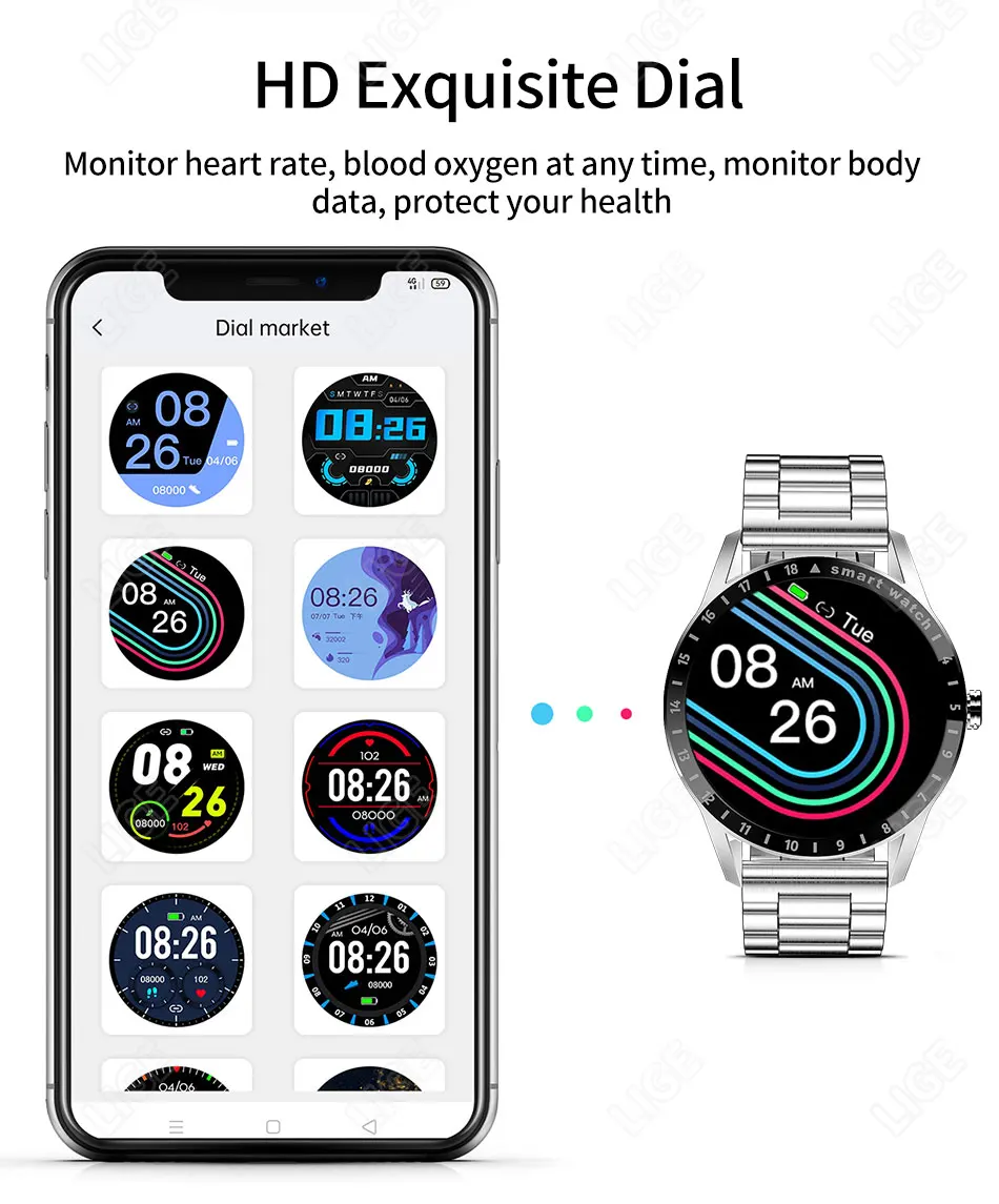 LIGE 2022 New Full Touch Round AMOLED Screen Smart Watch Men Sport Fitness IP68 Waterproof Mens Bluetooth Smartwatch Android iOS