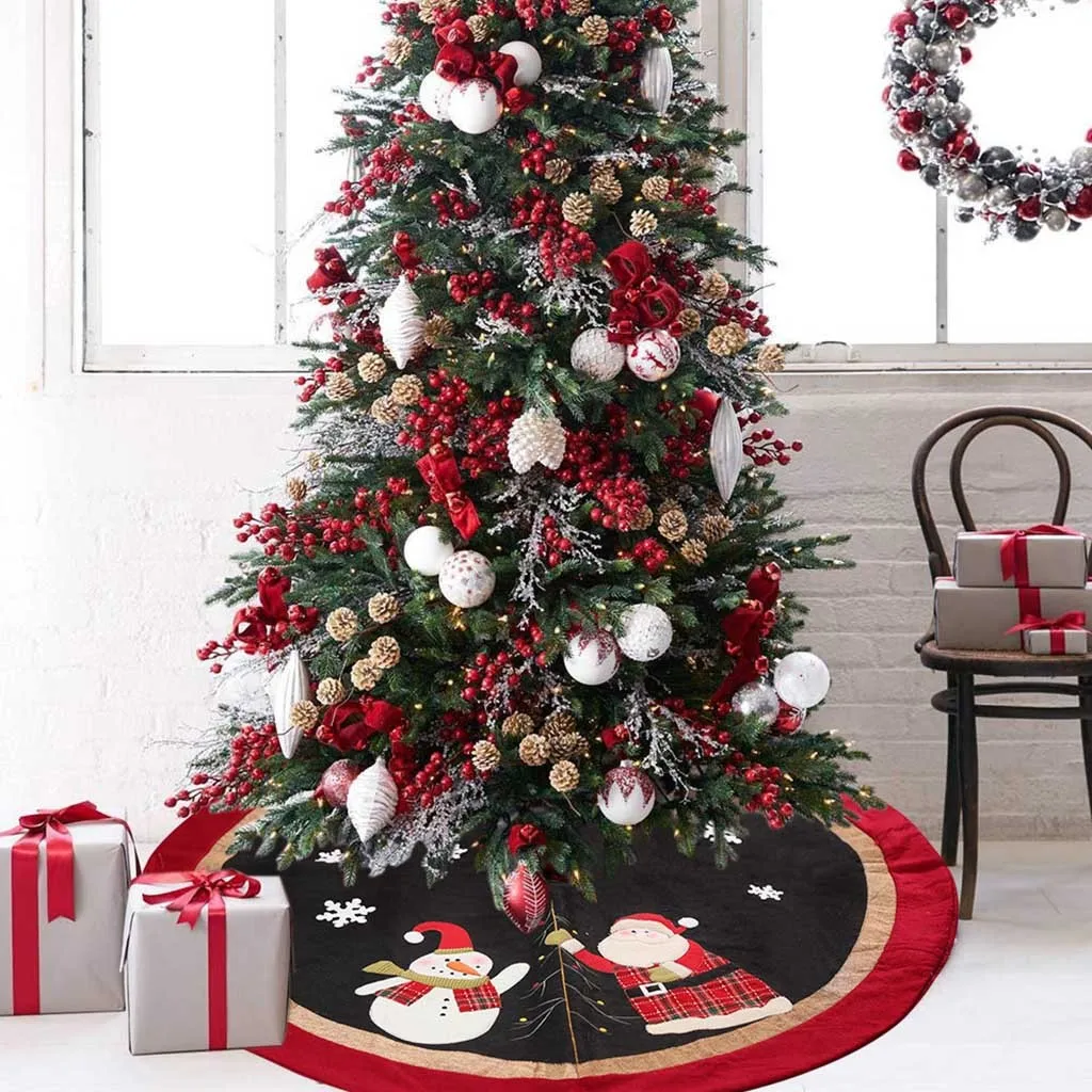 

35inch Diameter christmas tree carpet Burlap Snowflake Christmas Tree Skirt Ornament arbol de navidad grande cubre arbol navidad
