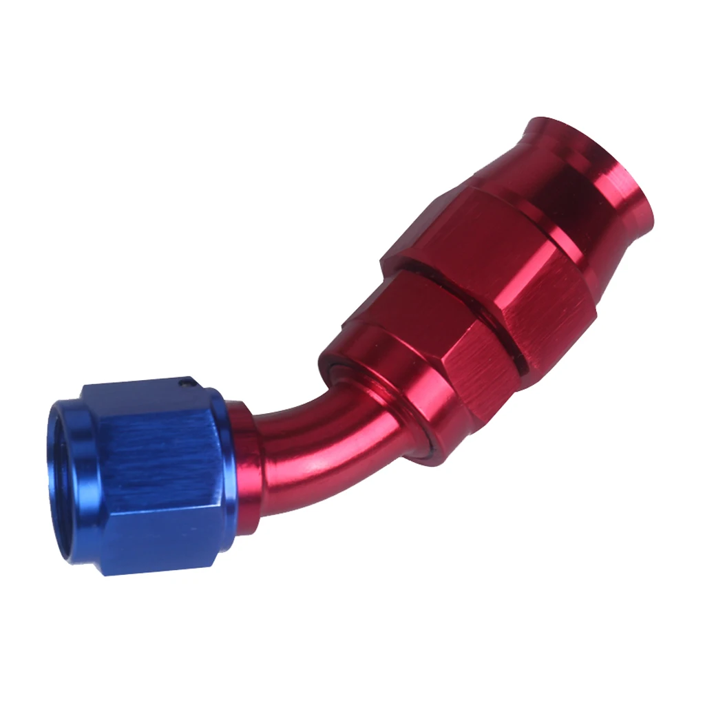 AN 8 45 Degree Swivel Oil Fuel Hose End Fitting Adapter Aluminum red/blue anodized