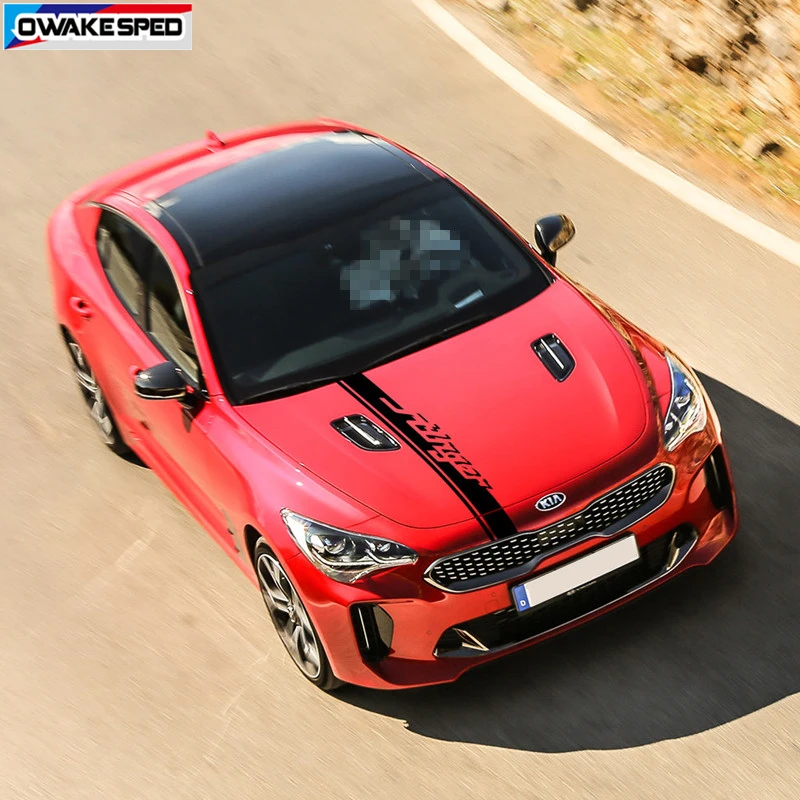 For KIA Stinger Racing Sport Stripes Car Hood Bonnet Sticker Auto Engine Cover Decor Vinyl Decals Exterior Accessories (3)