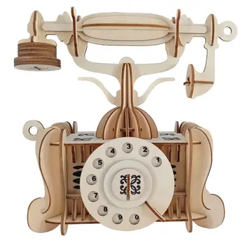 

Old Phone DIY 3D Wooden Puzzle Woodcraft Assembly Kit Cutting Wood Toys For Christmas Gift