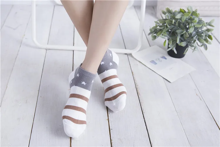 New Style Taobao Hot Sales Spring And Summer Plain Color Hipster Star Stripes Cotton Women’s Boat Socks Wholesale