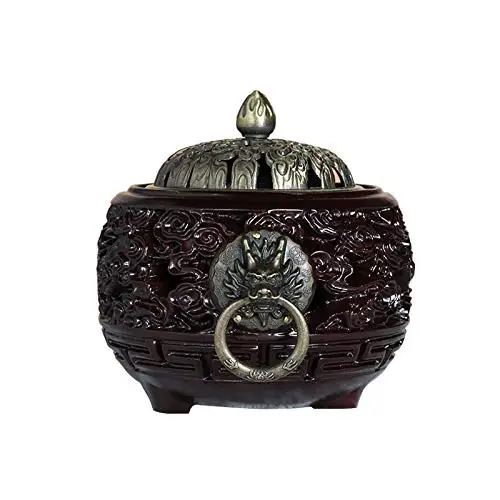 

PHILOGOD Rosewood Incense Holders Metal Relief Cover Inecese Sticks Burner/Tray/Censer