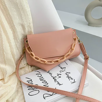 

Women Irregular Shaped Shoulder Bag Leather Acrylic Chain Messenger Handbag