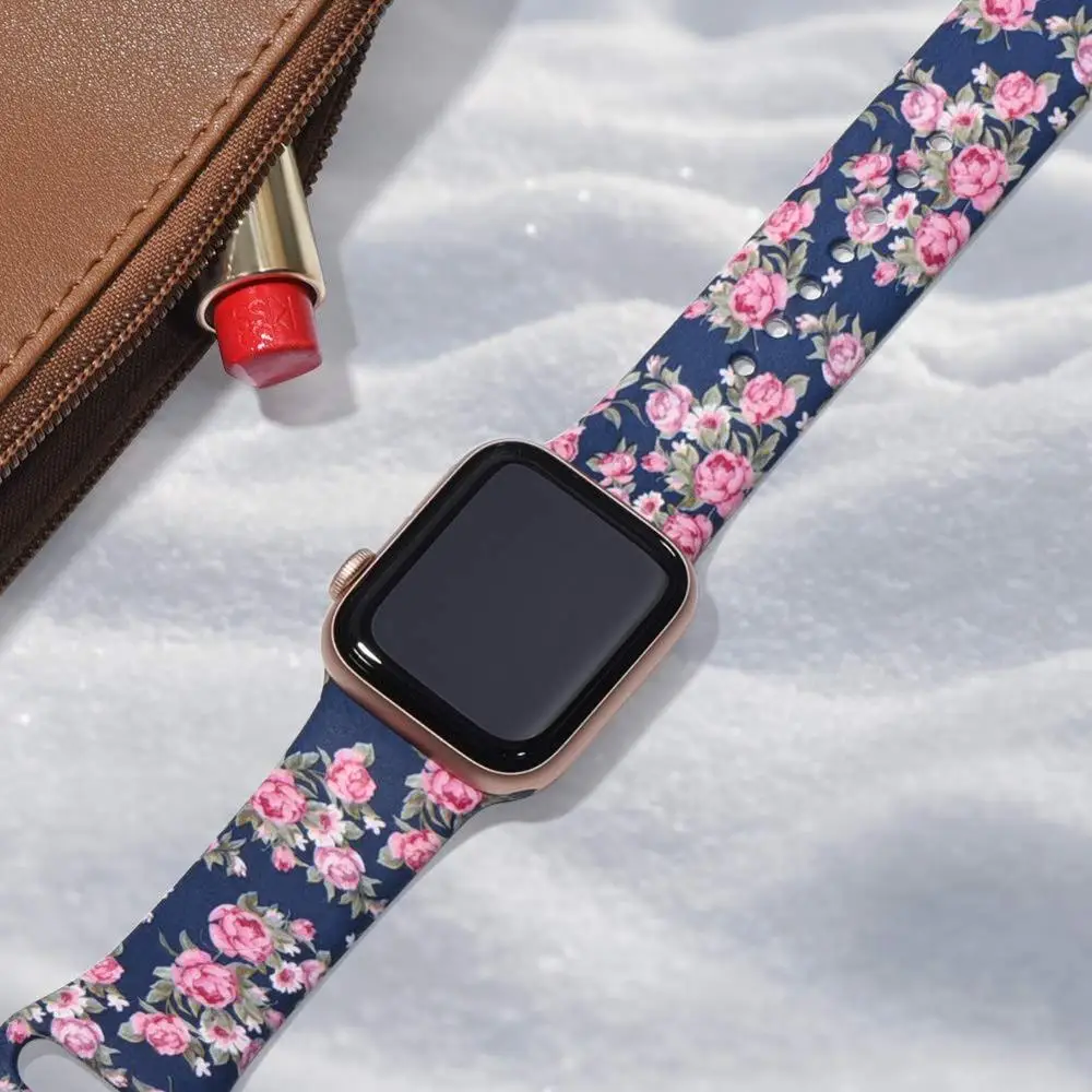 Ремешок с принтом для Apple watch 44 мм 40 мм iWatch 42 мм 38 мм силиконовый спортивный браслет ремешок для Apple watch 5 4 3 21 серия 38