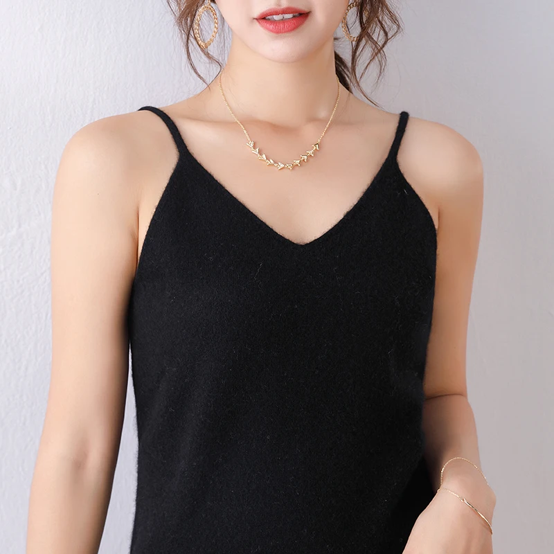 sexy tank top women black wool knitted tanks v-neck high quality basic shirt spring warm short top knitwear sleeveless