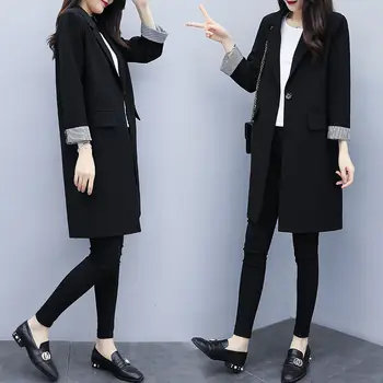 

Small suit jacket windbreaker Women's Mid-length slimming 2020 new casual loose black suit