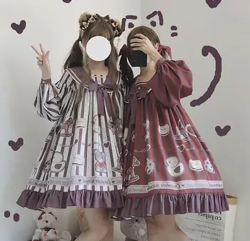 

Palace sweet lolita dress retro sailor collar falbala high waist cute printing kawaii dress kawaii girl gothic lolita op loli