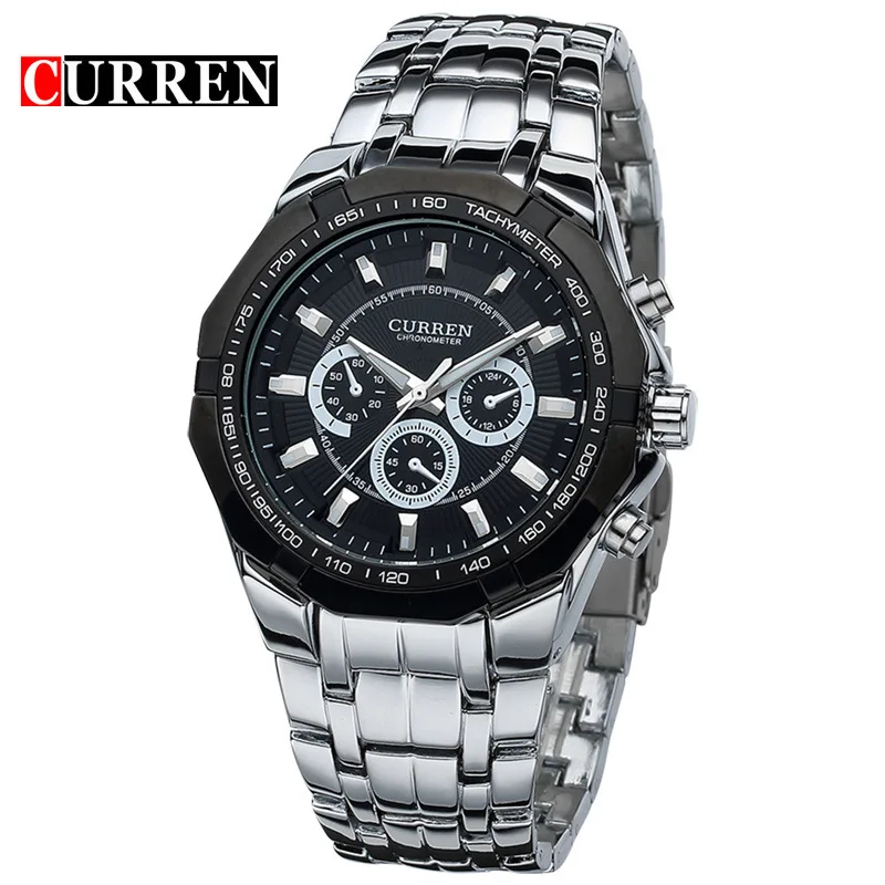 CURREN Top Luxury Brand New Hot Watches Men Design Military Sports Wrist watches Men Digital Quartz Men Full Steel Watch - Цвет: black silver