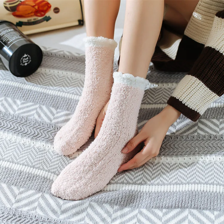 Ladies Women Winter Warm Soft Fluffy Bed Socks Home Floor Slipper Coral Velvet Fleece Sock Winter