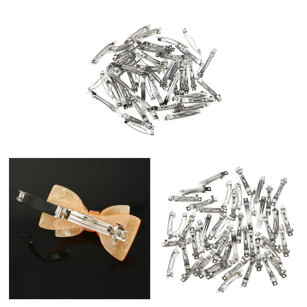 50Pcs 50mm + 50x 78mm Blank French Barrette Hair Clips for Bows Craft Metal