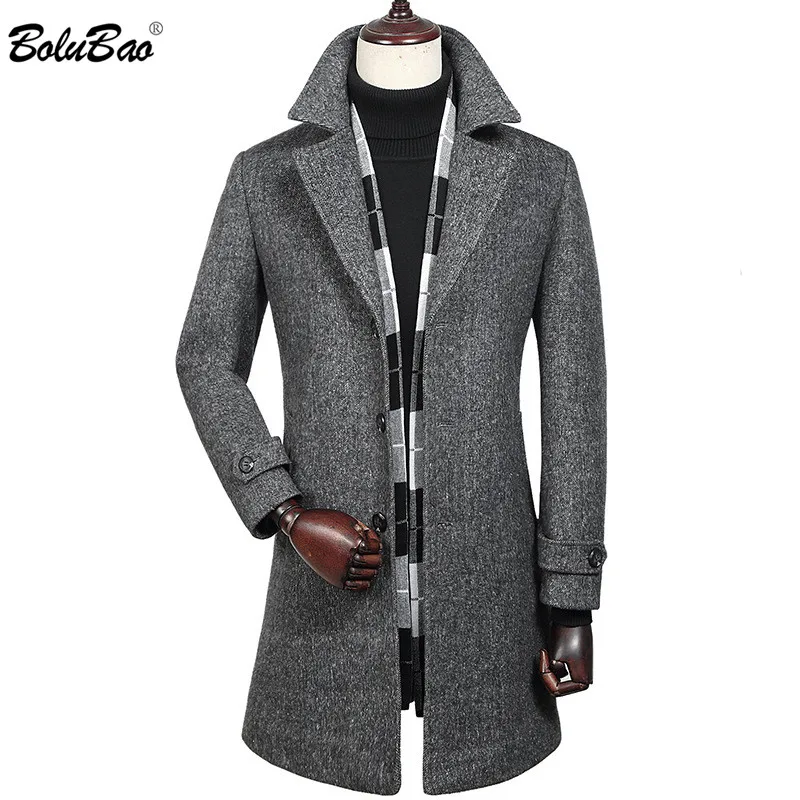 BOLUBAO Winter New Wool Blend Coats Men's Quality Brand Men Fashion Wool Coat Long Section Wool Blend Overcoat Male (With Scarf BOLUBAO Winter New Wool Blend Coats Men's Quality Brand Men Fashion Wool Coat Long Section Wool Blend Overcoat Male (With Scarf