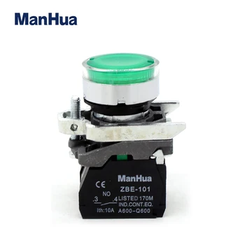 

ManHua XB4-BW33M5 high quality waterproof industrial metal round push button switch with LED green lamp