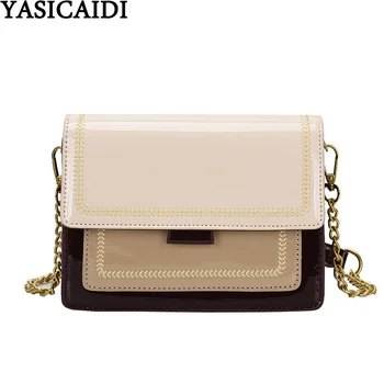 

YASICAIDI Satchel Crossbody Bags For Women Panelled Patent Leather Flap Pocket Female Shoulder Bag Fashion Girls Messenger Bags