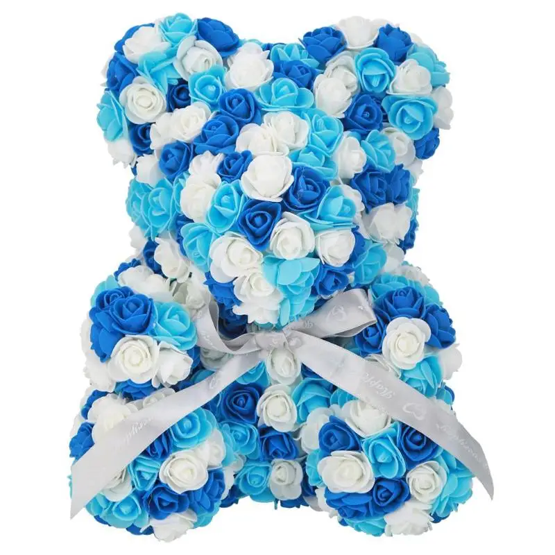 40cm Blue white Вечные цветы розы медведи Защита окружающей среды EVA без запаха Мыло Цветы подарок на день рождения креативный медведь пена Декор - Цвет: 40cm Blue white