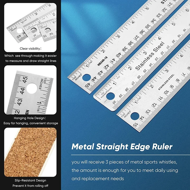 Dapetz ® Règle En Métal Rigide De 20 Cm/200 Mm Règle En Acier Inoxydable Avec Graduations Pouces/métriques Table De Conversion Taraud Et W.W.UNF