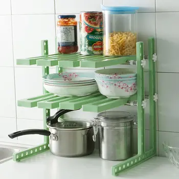 

Height Adjustable Kitchen Cupboard Storage Shelf Non-Skid Spice Rack Under Sink Stand Bathroom Shoes Organizer Fridge Organizer