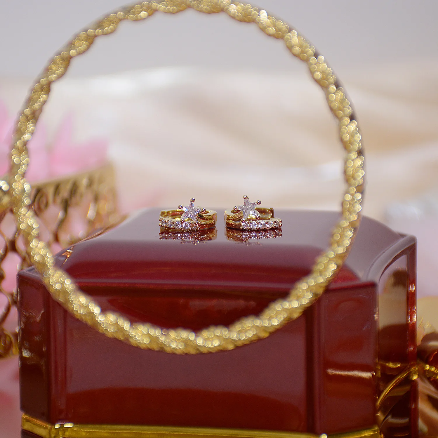 JUWANG Luxury Zircon star 14K Real Gold Plated Leave Earring Delicate Micro Inlaid Cubic Zircon CZ Stud Earrings Wedding Jewelry - Image 3