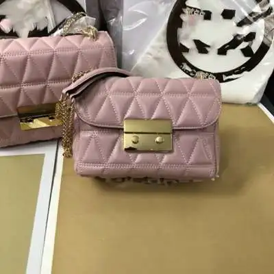 Женская сумка на цепочке из овчины с ромбовидной сеткой, элегантная сумка через плечо от известного бренда, женская маленькая сумка из натуральной кожи, разноцветная - Цвет: pink