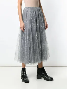 

Women Skirt 2019 Spring and Summer High Waist Gauze Pleated Flowing Midi Skirt