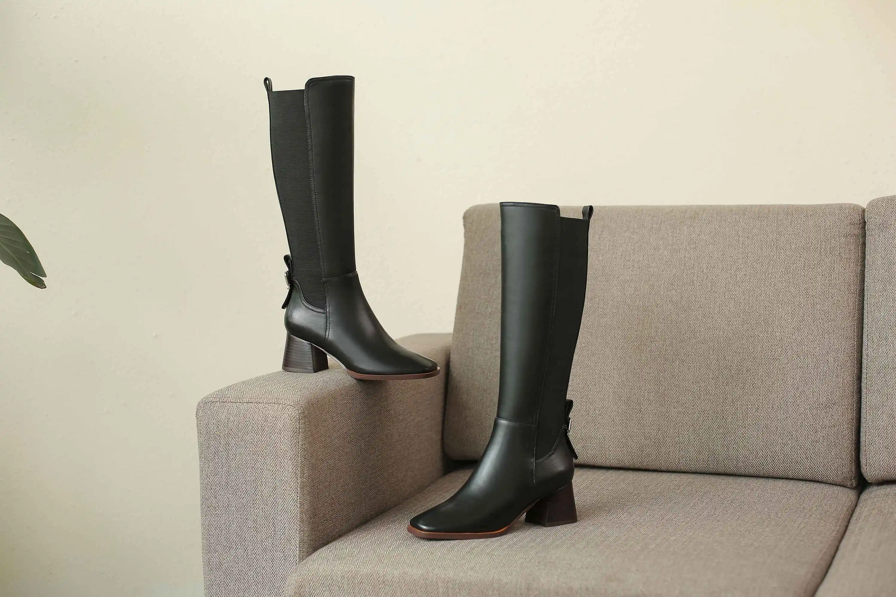 Krazing pot/натуральная кожа шик от европейского дизайнера, застежки-пряжки с квадратным носком Обувь на высоком каблуке сохраняющие тепло, на шнуровке сапоги до колена l9f5