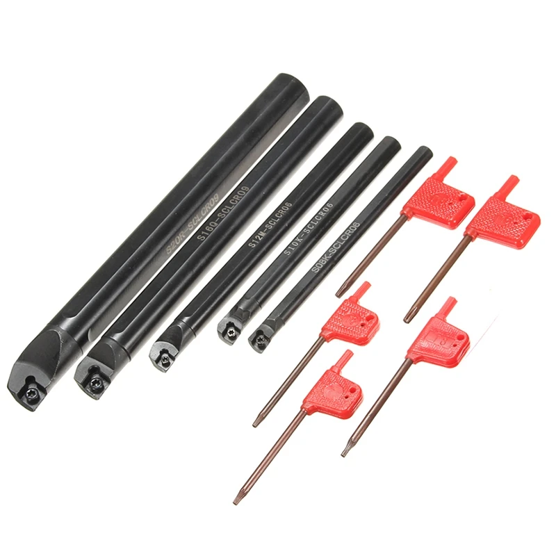 5 Set SCLCR CNC Lathe Turning Tool Shank Turning Holder Tool Set+ 5Pcs Lathe Tools Boring Bars+ 5Pcs Carbide Inserts+ 5Pcs Wr