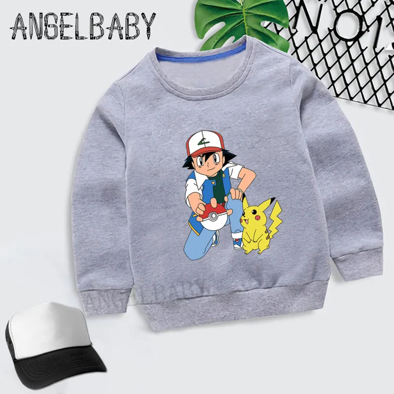 Boys Girls Sweatshirt Kids Pokemon Go Ash and Pikachu Cartoon Hoodies Children Autumn Tops Baby Cotton Clothes,KYT2171 - Цвет: 2171C-Gray
