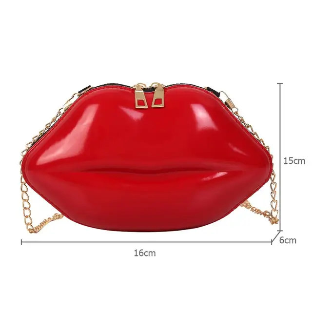 Lips Shape PVC Handbags Solid Zipper Shoulder Bag Crossbody Messenger Phone Coin Bag Evening Party Clutches Bolsas Feminina Saco 6