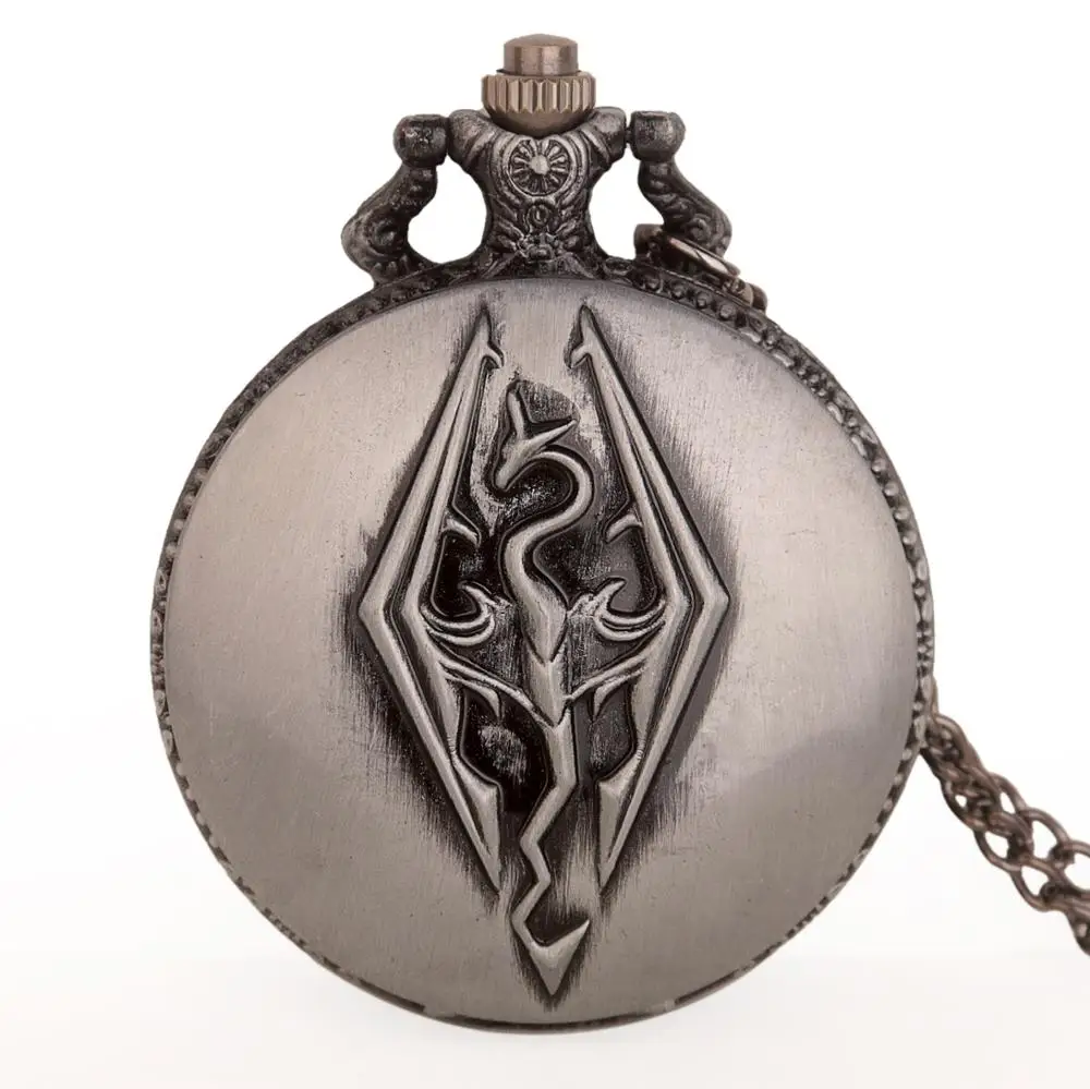 Новый Стиль Серый The Elder Scrolls Дракон Skyrim кулон карманные часы Античная Ретро цепи
