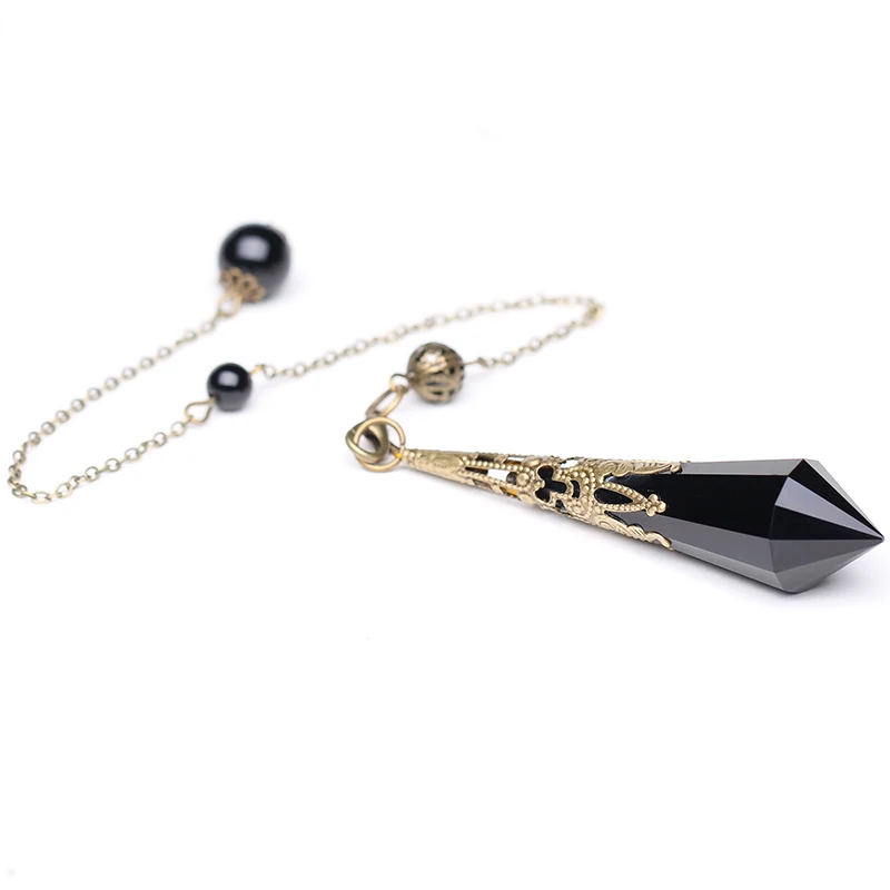 New Natural Black Obsidian Pendulums For Dowsing Reiki Chakra Healing Crystalscharms Necklace filigree Pendant 6