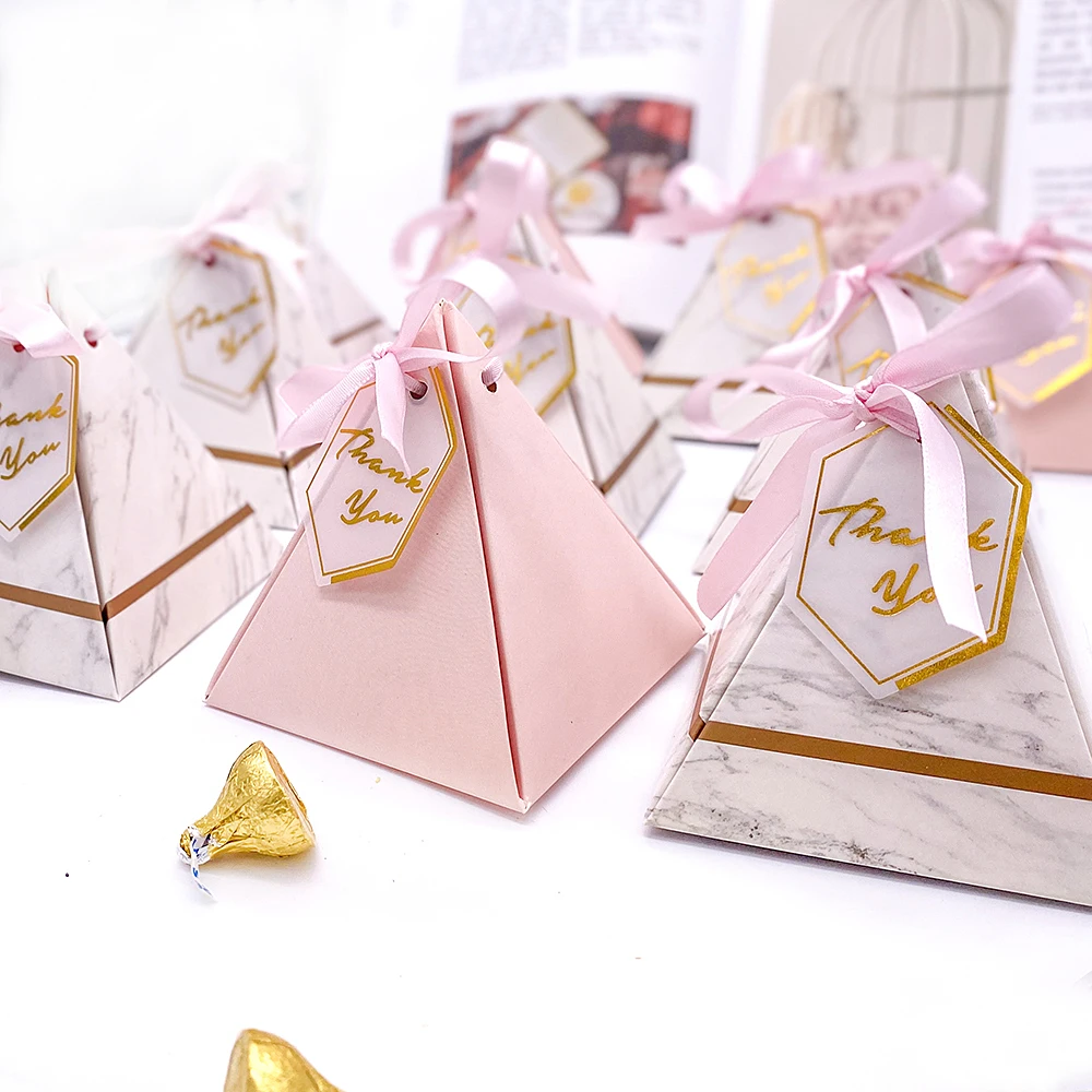 

New Triangular Pyramid Marble Candy Box Wedding Favors and Gifts Boxes Chocolate Box Bomboniera Giveaways Boxes Party Supplies