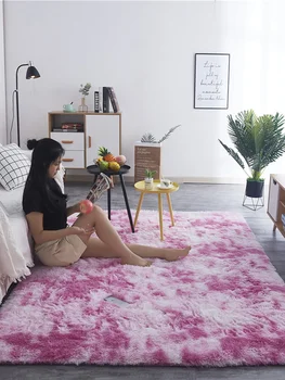

Shaggy Tie-dye Carpet Plush Floor Fluffy Mats Kids Room Faux Fur Area Rug Non-slip Floor Living Room Mats Silky Rugs