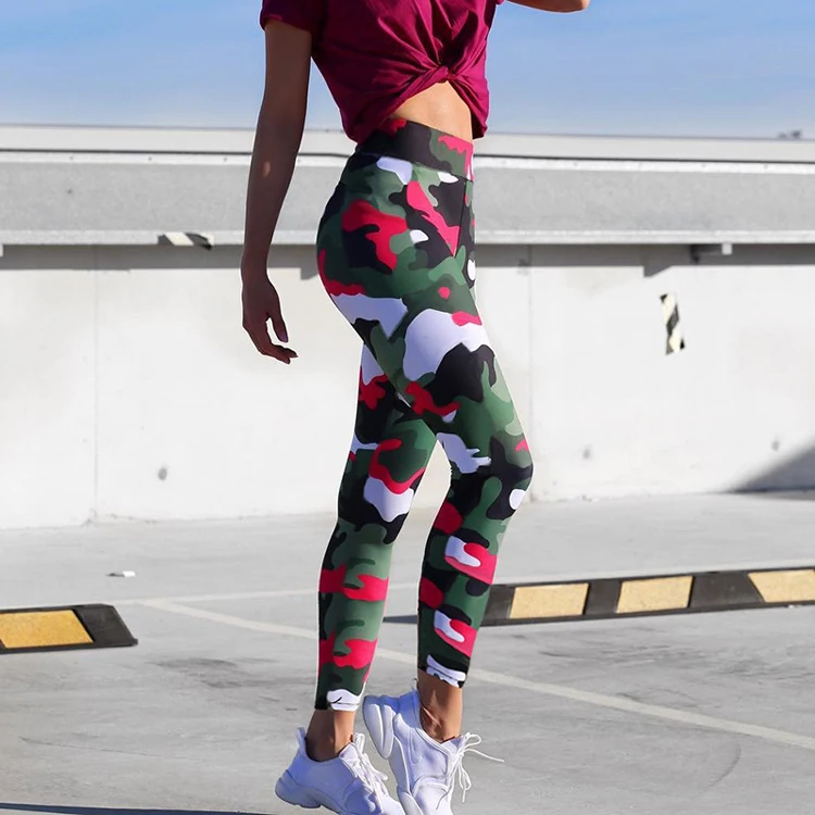 VEQKING Женские камуфляжные брюки с высокой талией Для Йоги Спортивные Леггинсы с пуш-ап спортивные трико для бега