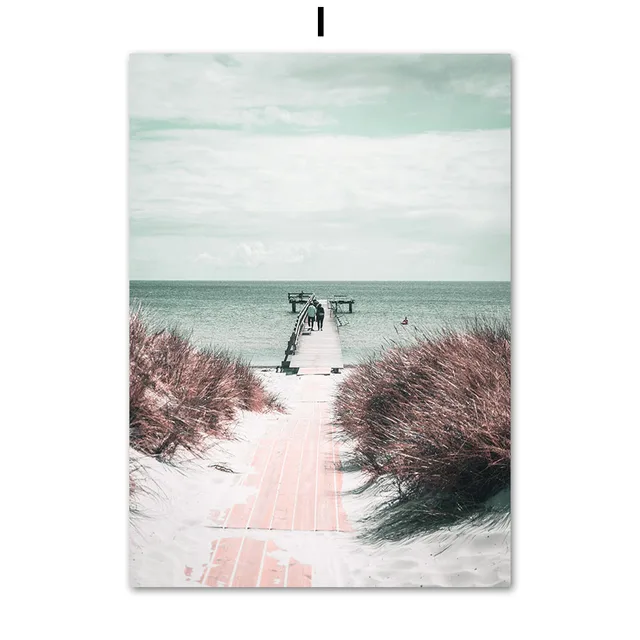 Pink Beach Sea Waves Flamingo Flower Car Wall Art Canvas Painting Nordic Posters And Prints Wall Pictures For Living Room Decor I