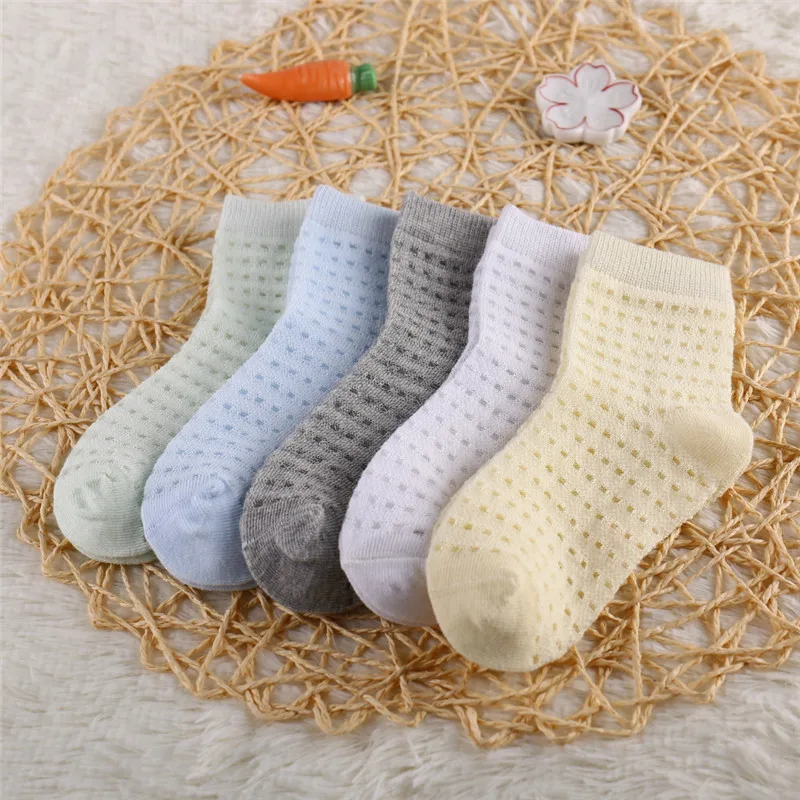 5 Pairs/Lot Children Soft Cotton Socks Boy Girl Baby Ultrathin Fashion Breathable Solid Mesh For Spring Summer 1-8T Teens Kids - Image 5