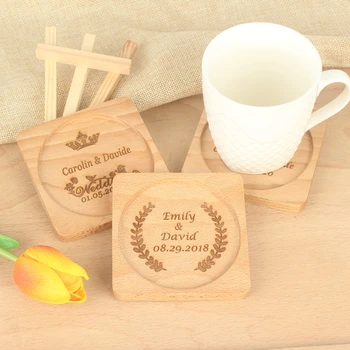 

Wedding Party Dinner Personalized logo Wooden wine glass Coasters Cup Holder Couple Lovers Drinks Placemat Best gifts