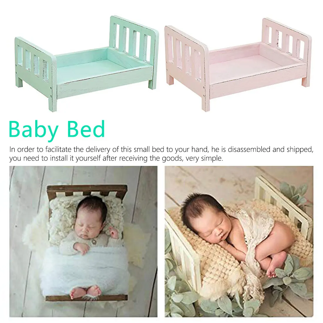 

Accessories Newborn Basket Crib Detachable Background Photo Shoot Studio Props Posing Infant Sofa Baby Photography Wood Bed Gift