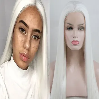 

Bombshell Snow White Straight Synthetic Lace Front Wig Heat-Resistant Fiber Natural Hairline Free Parting For White Women Wigs