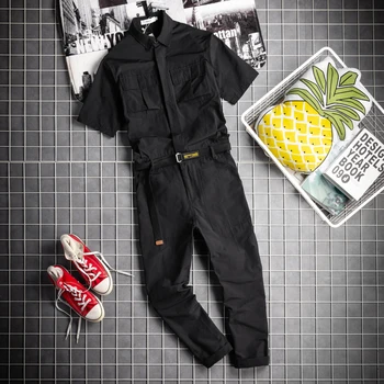 

Summer Japanese short-sleeved tooling one-piece suit male casual loose jumpsuit overalls jumpsuit suit jumpsuit