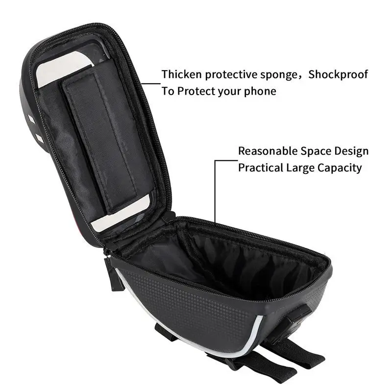 Outdoor Bicycle Front Tube Rack Package Comes With Colored Lights Mountain Bike Waterproof Touch Screen Mobile Phone Bag