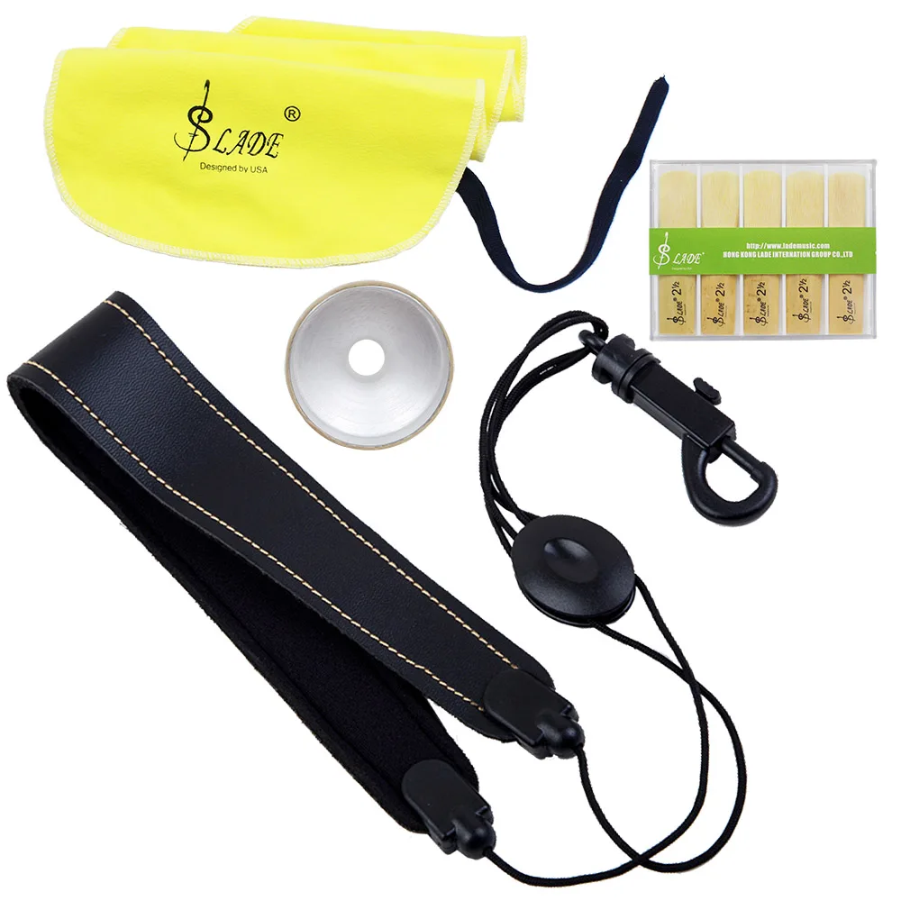 

LADE 4-in-1 Alto Saxophone Sax Accessory Kit Belt Cleaning Cloth Reed Aluminum Mute