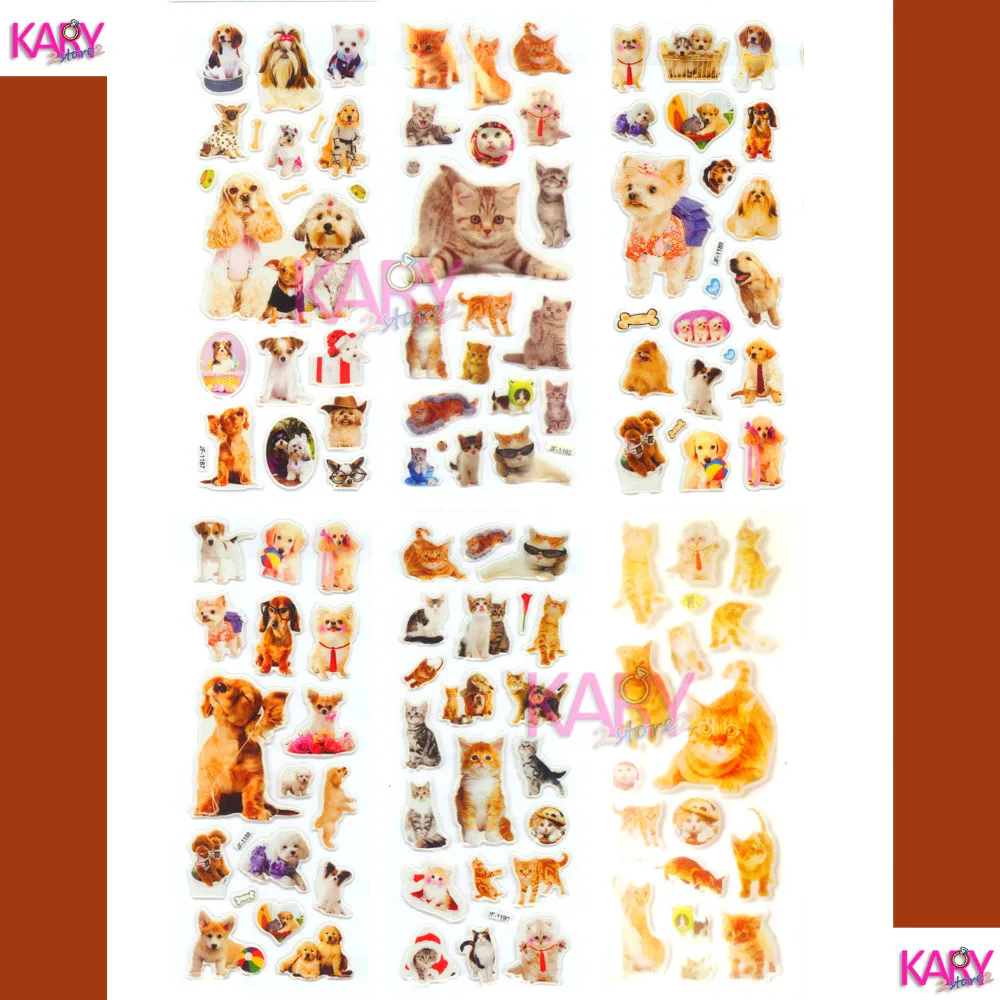 6 листов домашних животных собак кошек Животные Скрапбукинг Kawaii Подарки вознаграждение для детей Детские игрушки пузырьков стикеры пухлые прямые продажи с фабрики