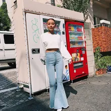 Женская уличная мода, расклешенные джинсы, брюки-клеш, Ретро стиль, высокая талия, узкие, широкие, джинсы, брюки