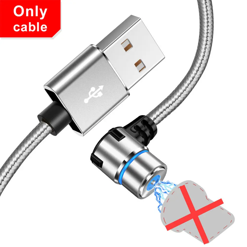 Only Sliver Cable KSTUCNE Micro USB Магнитный кабель зарядное устройство 90 градусов быстрая зарядка кабель type C для iPhone 7 X S Max huawei P20 samsung USBC провод - Цвет: Only Sliver Cable