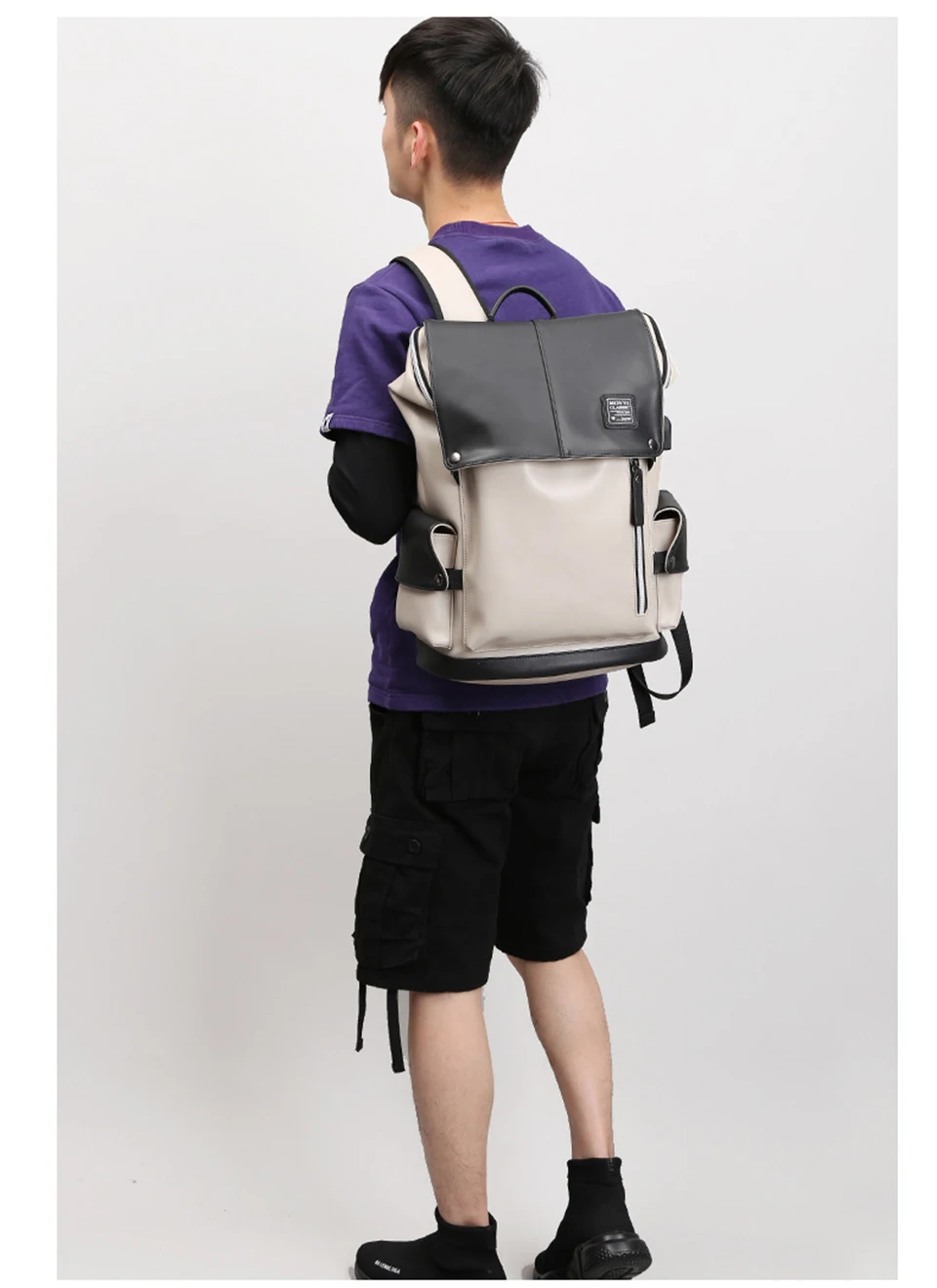 Women Bagpack Men Male Fashion Leather Backpack PU Laptop Waterproof 15.6 Inch School Bags Pack USB Charging Female Travel Bag (3)
