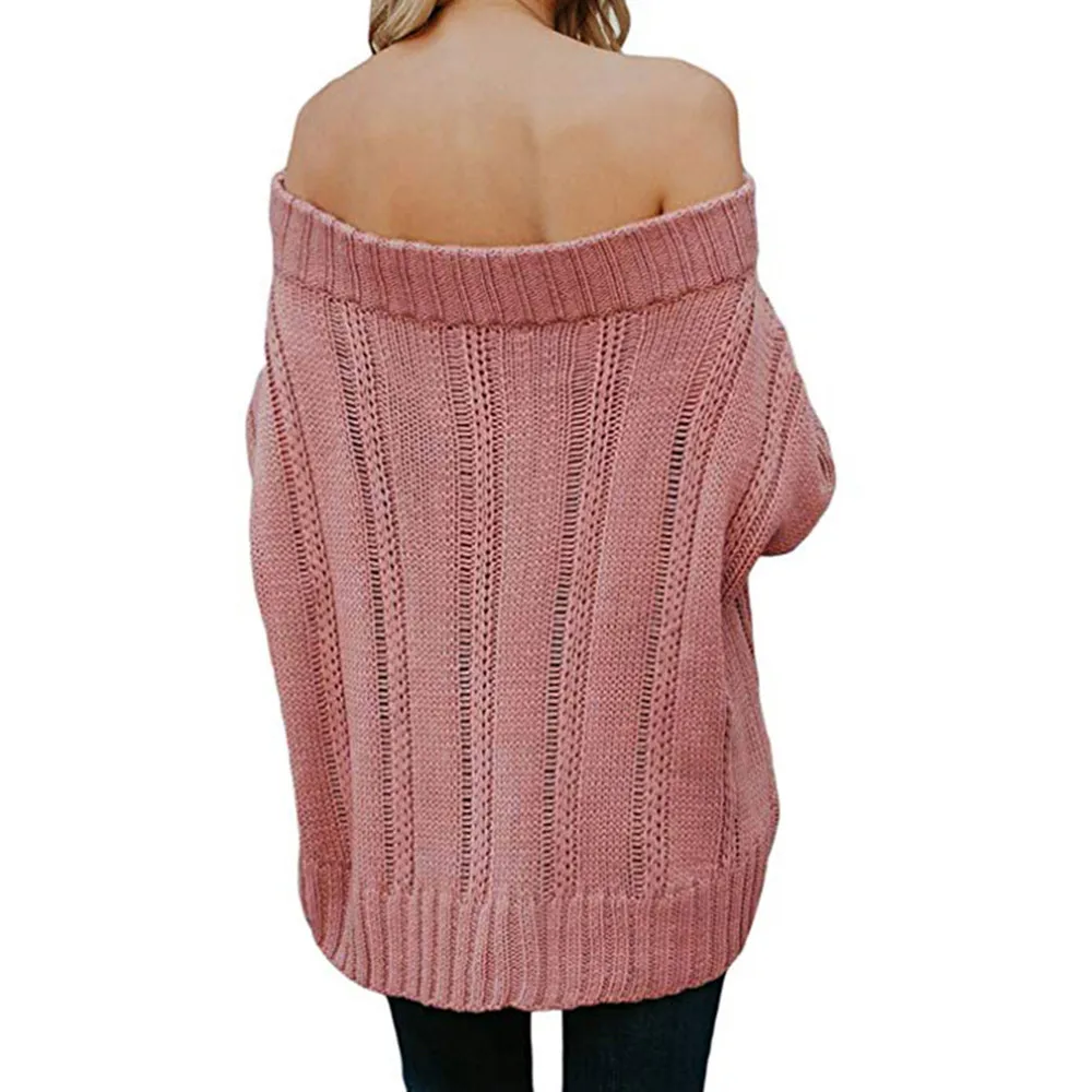  Off Shoulder Loose Slash Neck Sweater Pullover Blouse