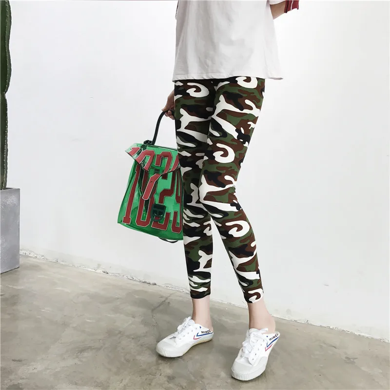 Новые модные камуфляжные Леггинсы для женщин, камуфляжные повседневные эластичные брюки, спортивный костюм, обтягивающие брюки, обтягивающие и эластичные