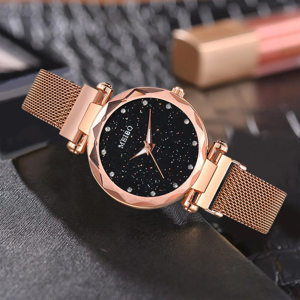 Women Magnet Buckle Starry Watch Casual Luxury MEIBO Women Geometric Surface Quartz Watches Relogio Feminino Dropshipping