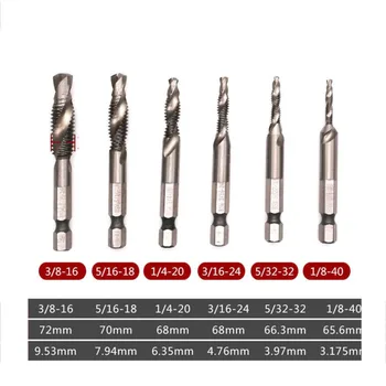 

6 Pcs HSS Thread Tapping Drilling Set Hex Shank Metric Thread Screw Drill Hole Tapping For Drilling Steel Wood UK Scale
