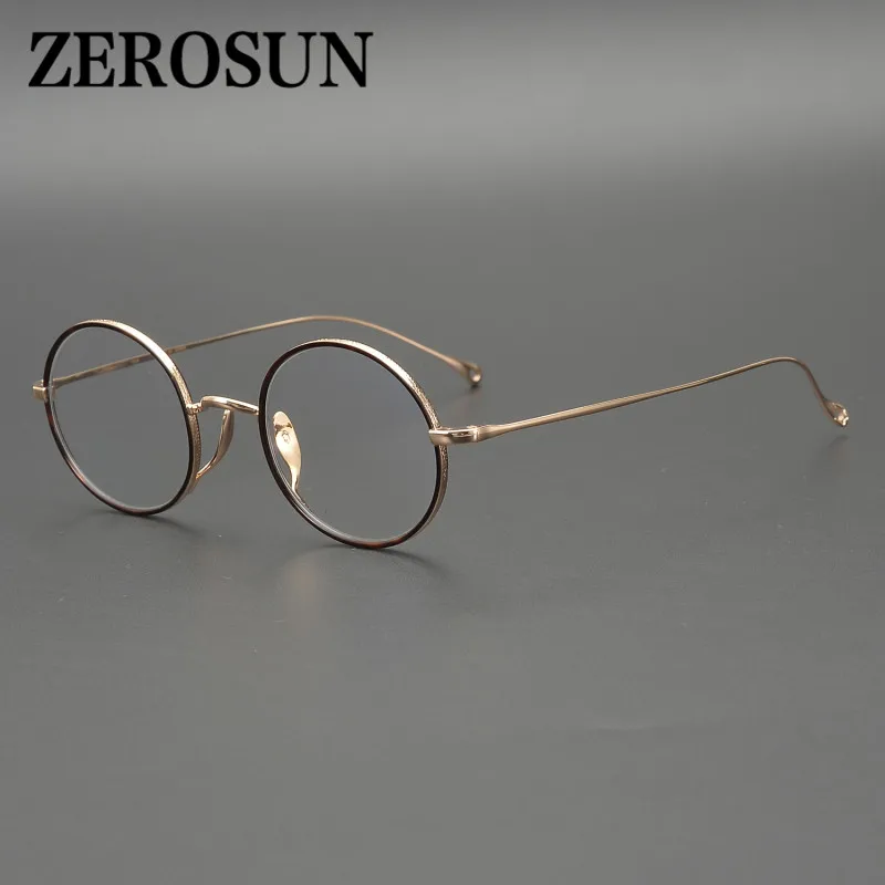 US $86.65 Zerosun Titanium Eyeglasses Men Small Round Glasses Frame Man Vintage Nerd Spectacles Eyewear for Optic Photochromic Anti Blue